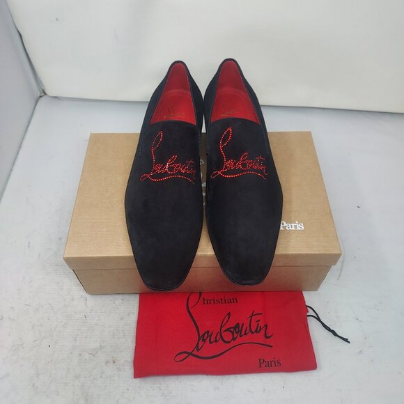 CHRISTIAN LOUBOUTIN Black Dandelion Strass Suede Logo Loafer